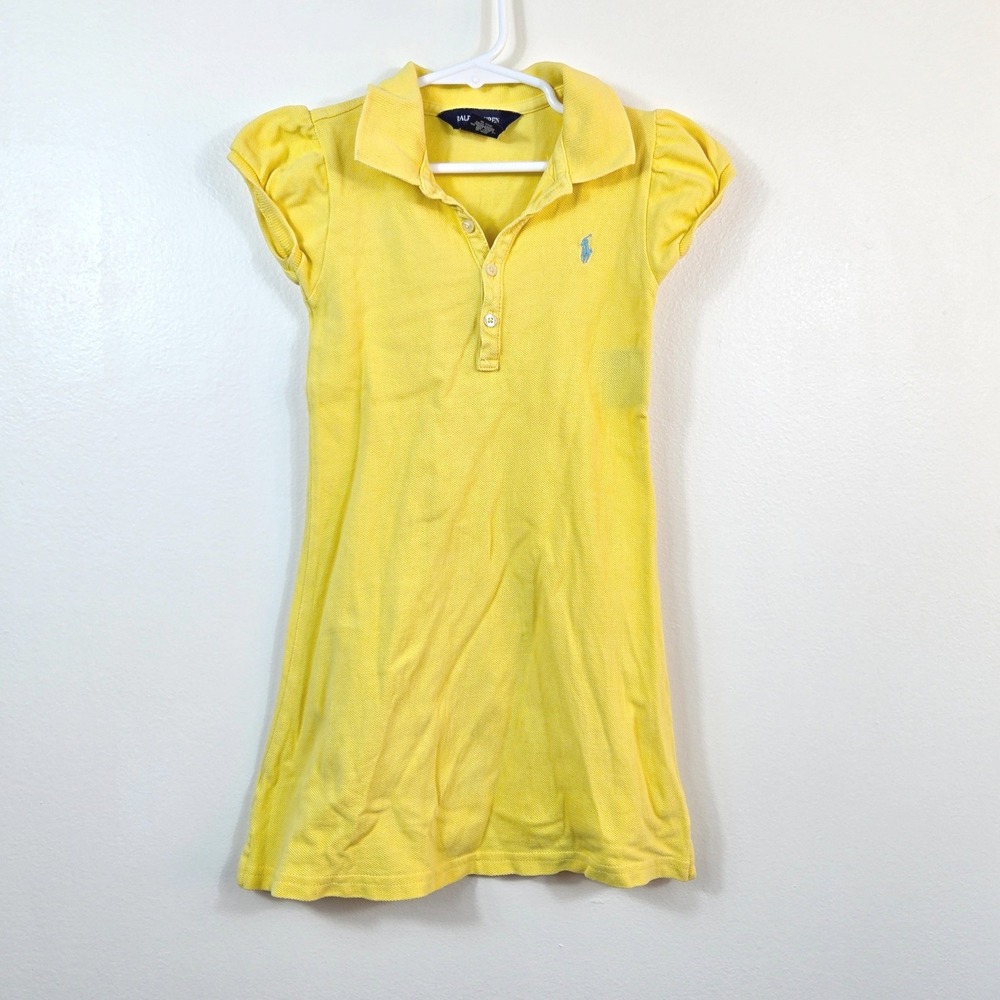 Ralph Lauren Girls Yellow Short Cap Sleeve Cotton Mesh Preppy Pique Polo Dress 5